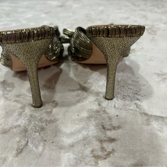 Loeffler Randall Claudia Gold Bow Heeled Sandals - Picture 6 of 7